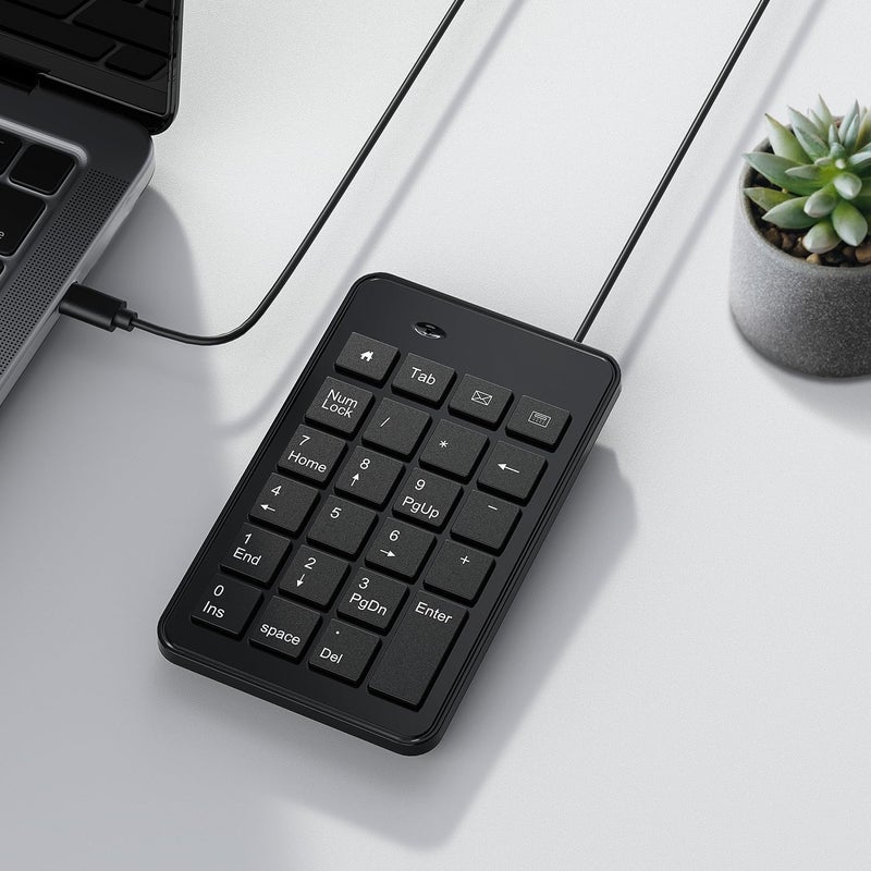 CBUS لوحة مفاتيح رقمية سلكية USB-C للكمبيوتر المحمول، لوحة مفاتيح مكونة من 23 مفتاح مع مفاتيح Tab و Home و Email و Calculator، كابل بطول 5 أقدام، تصميم صغير وخفيف الوزن - Image 3